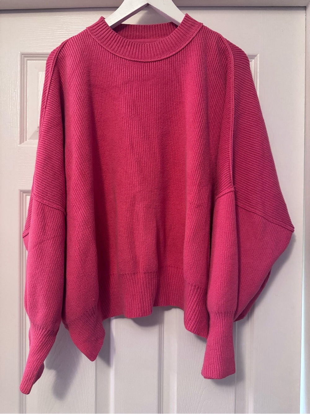 Free People Oversized Hot Pink Crewneck Sweater